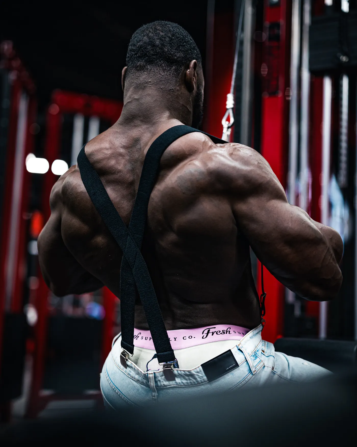 Muscular athlete's back during strength training