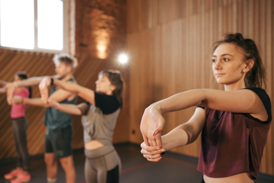 Group participating in a guided stretching session