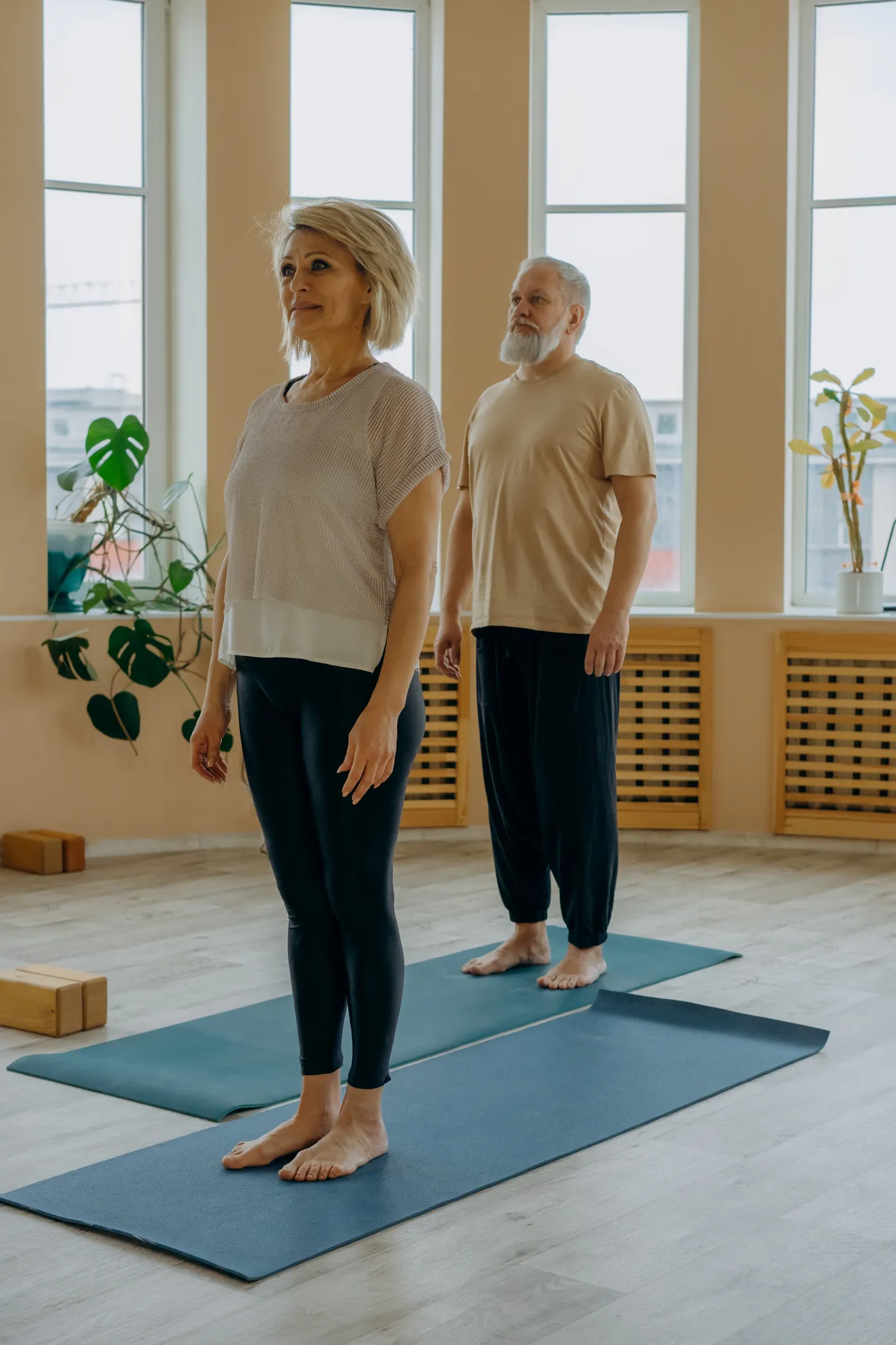 Older adults practicing standing balance and body control