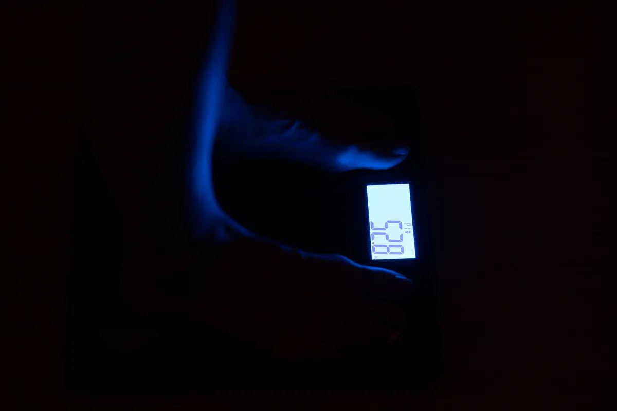 Digital scale displaying a body-weight reading
