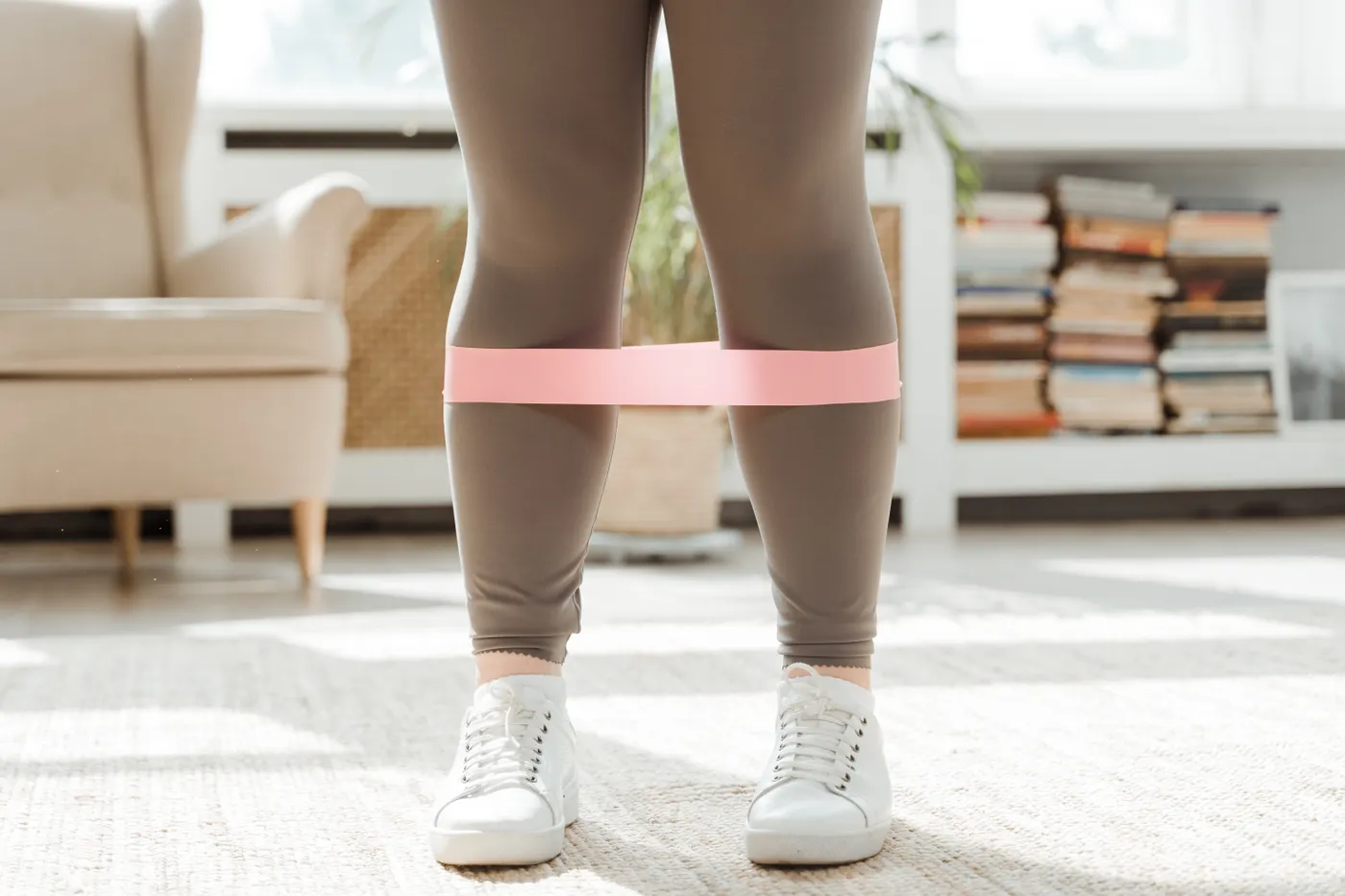 Resistance band around an athlete's legs