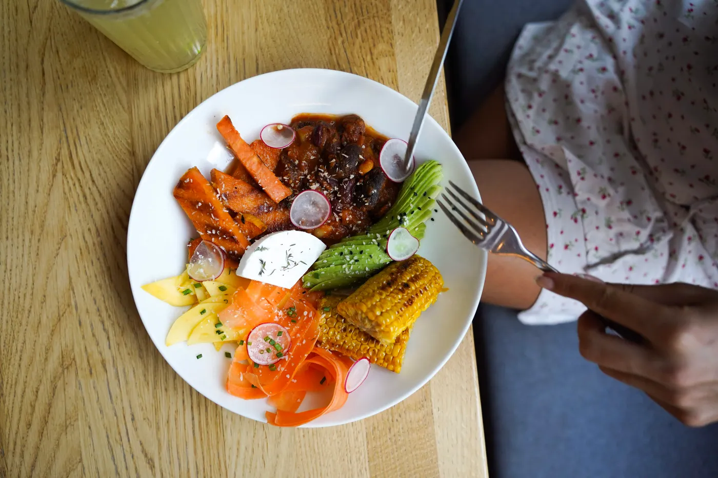 Vegetarian meal with beans and avocado