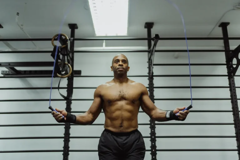 Athlete jumping rope during an energetic indoor conditioning session