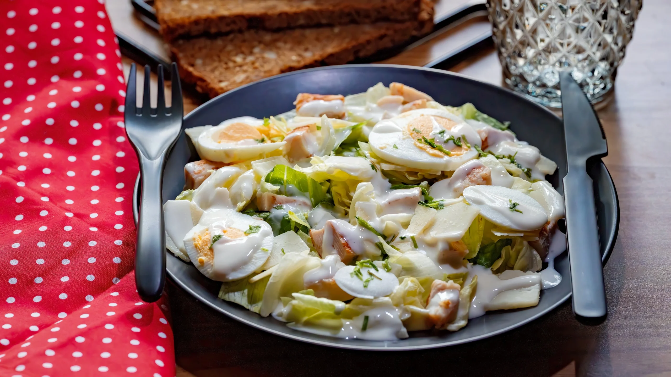 Chicken and egg salad on a plate