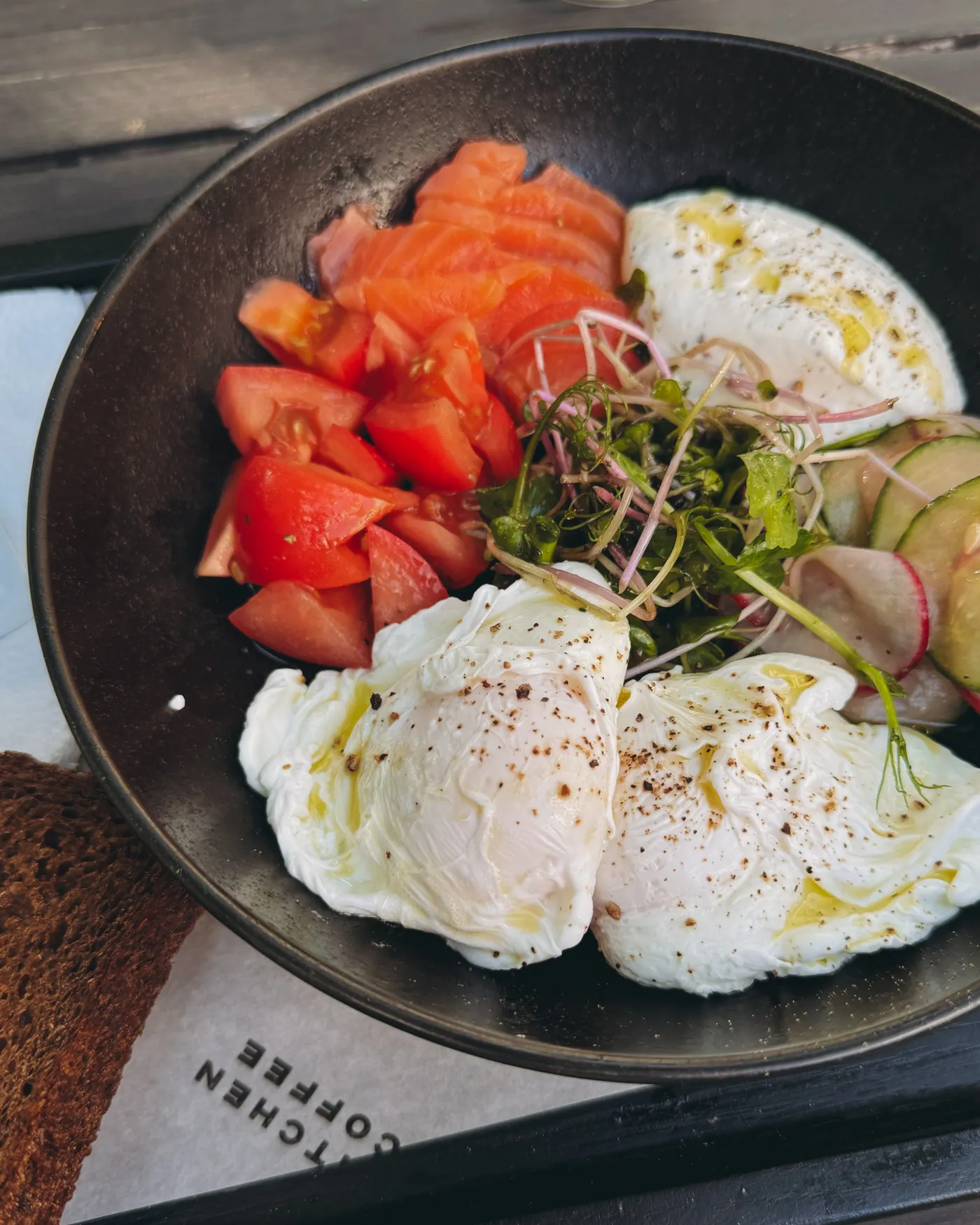 Protein-rich meal with eggs salmon and vegetables