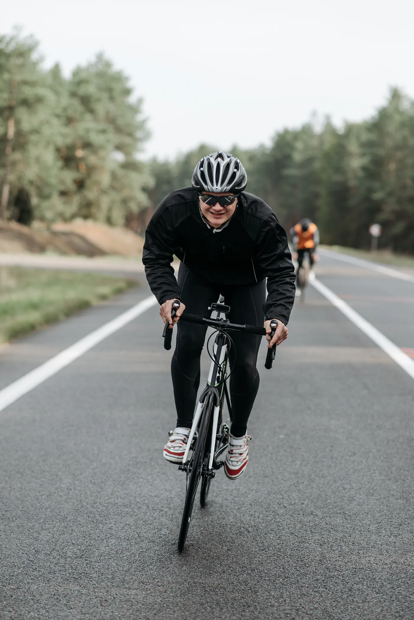 Cyclist training on a quiet road