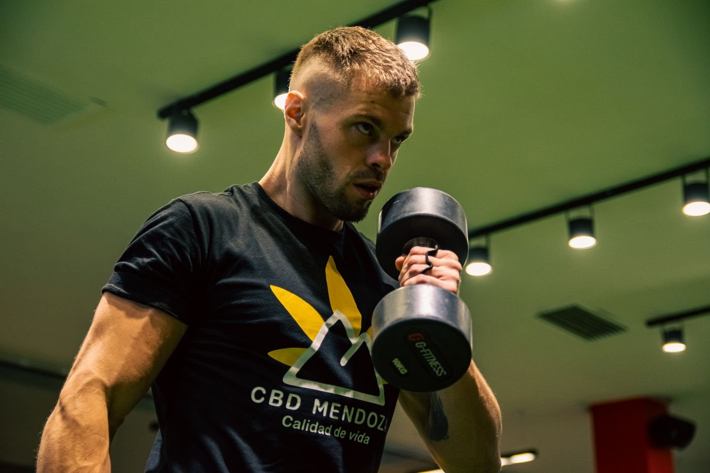 Man performing a controlled dumbbell lift