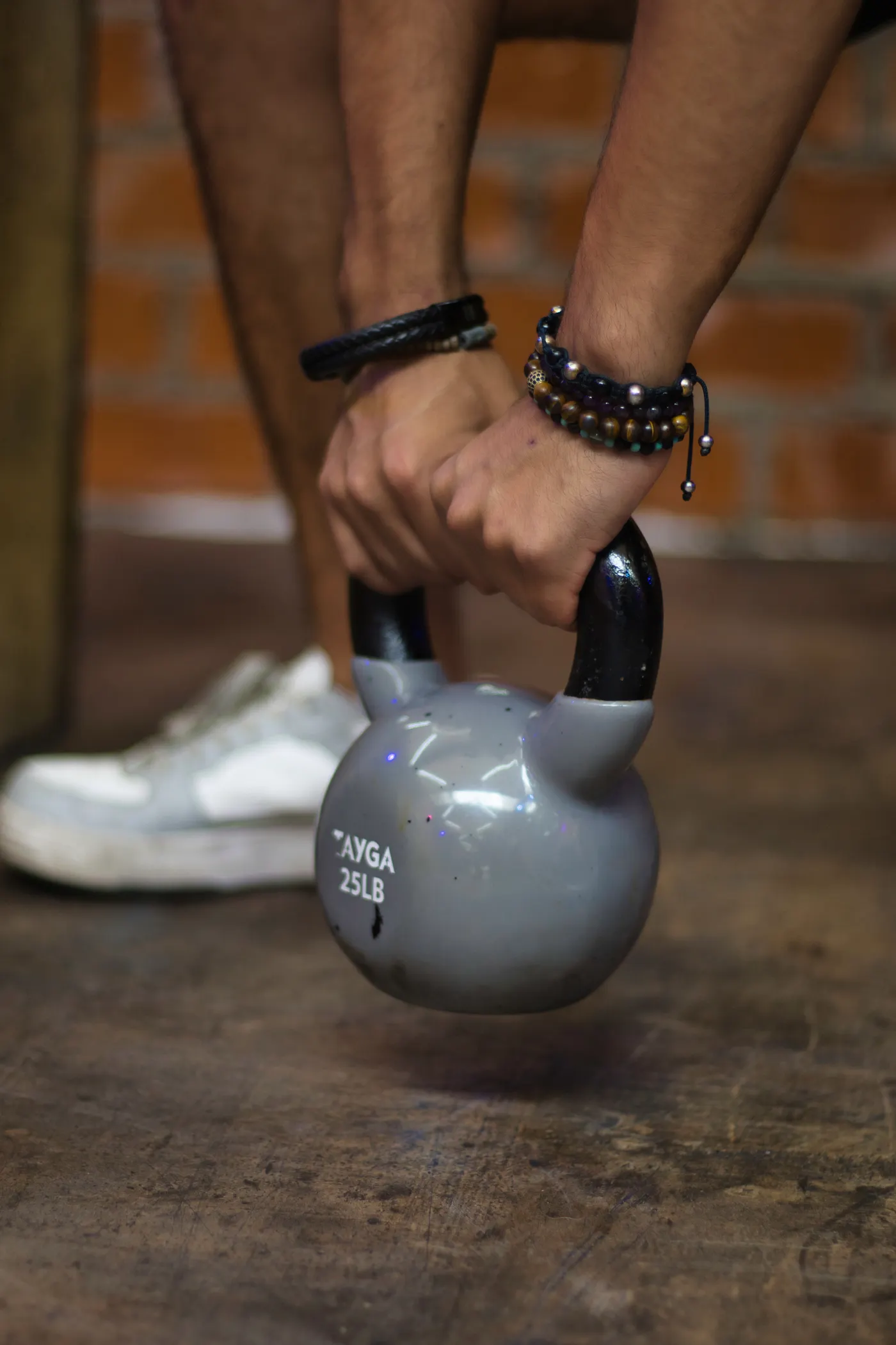 Close-up of a kettlebell being lifted