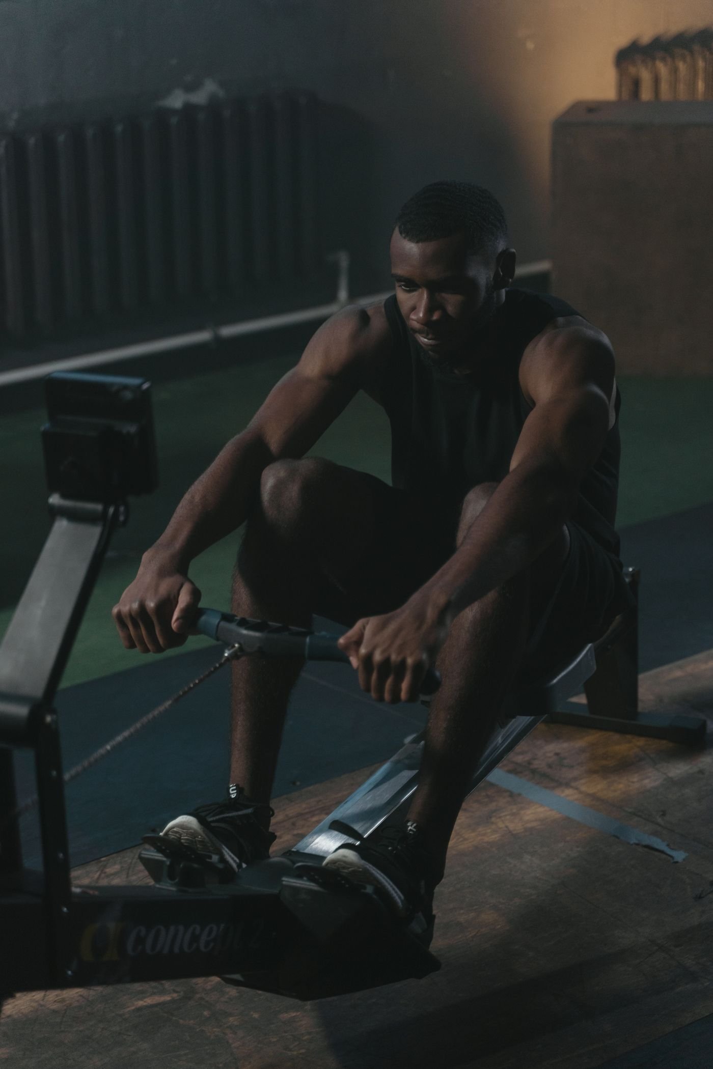 Athlete training on a rowing machine