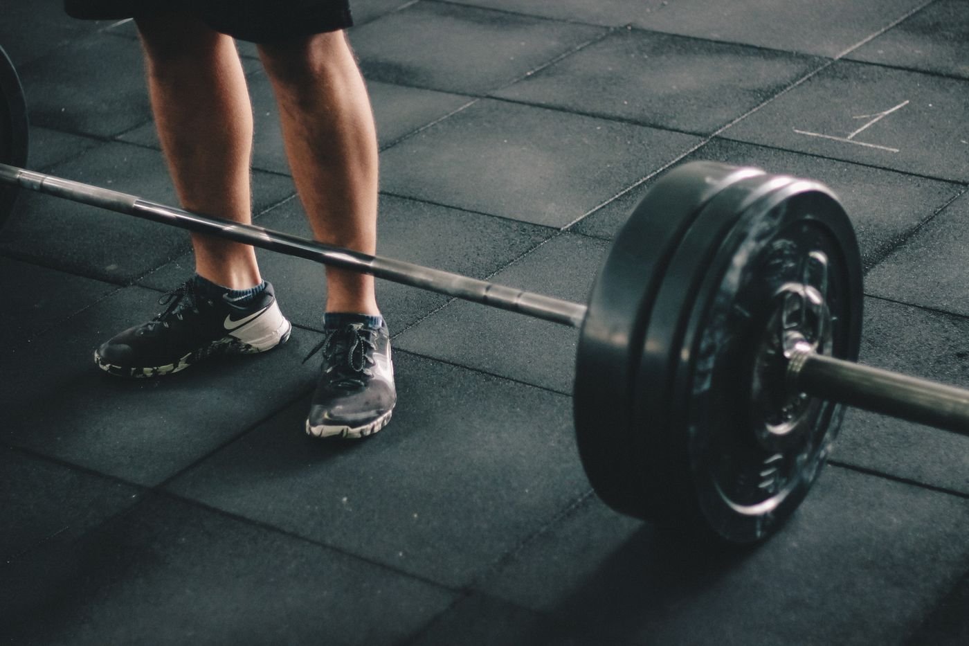 Barbell training equipment in a gym
